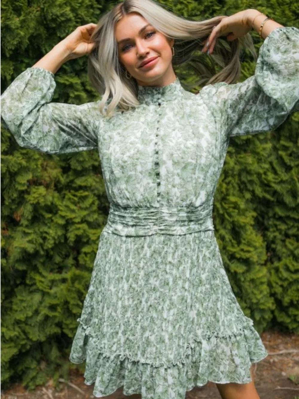 Ivy City Co. Brynley Dress 3X Green Floral Ruffle Long Sleeve Cottagecore Modest